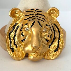 Doreen Ryan Vintage Gold Tone Tiger Rhinestone Eyes Brooch